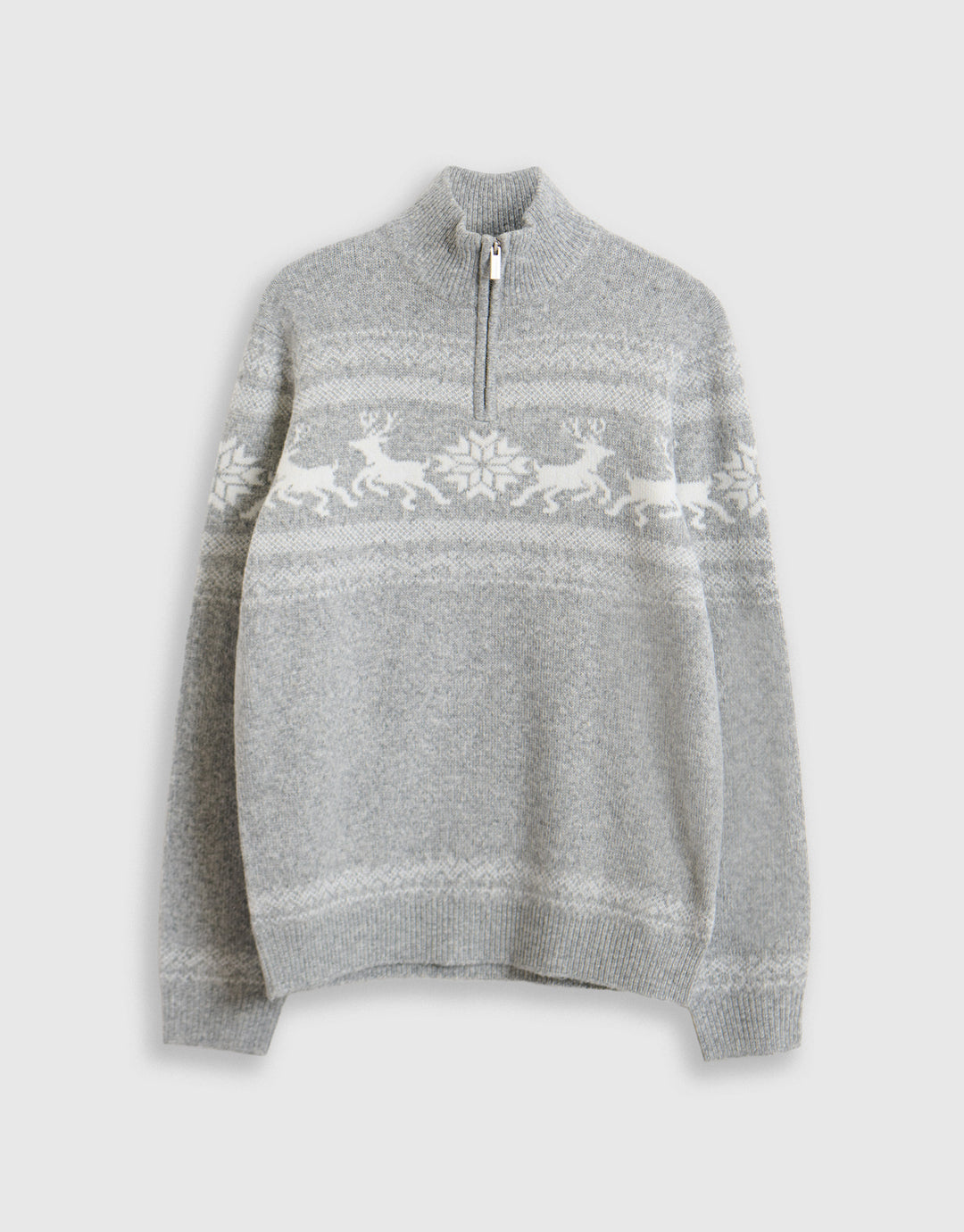 Reindeer Fairisle Christmas Jumper in Grey
