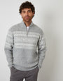 Grey Textured Knitted Fairisle Quarter Zip Jumper