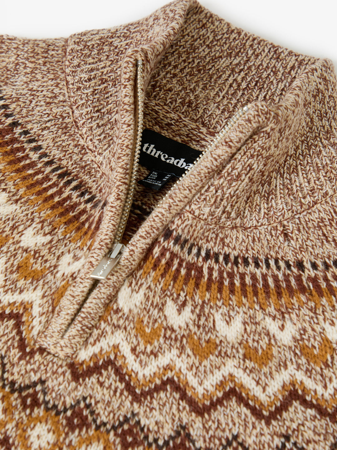 Taupe Fairisle Knitted Quarter Zip Jumper
