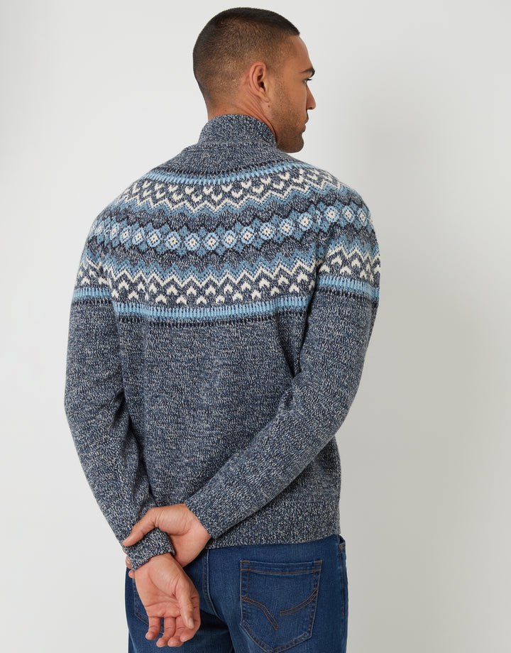 Navy Fairisle Knitted Quarter Zip Jumper