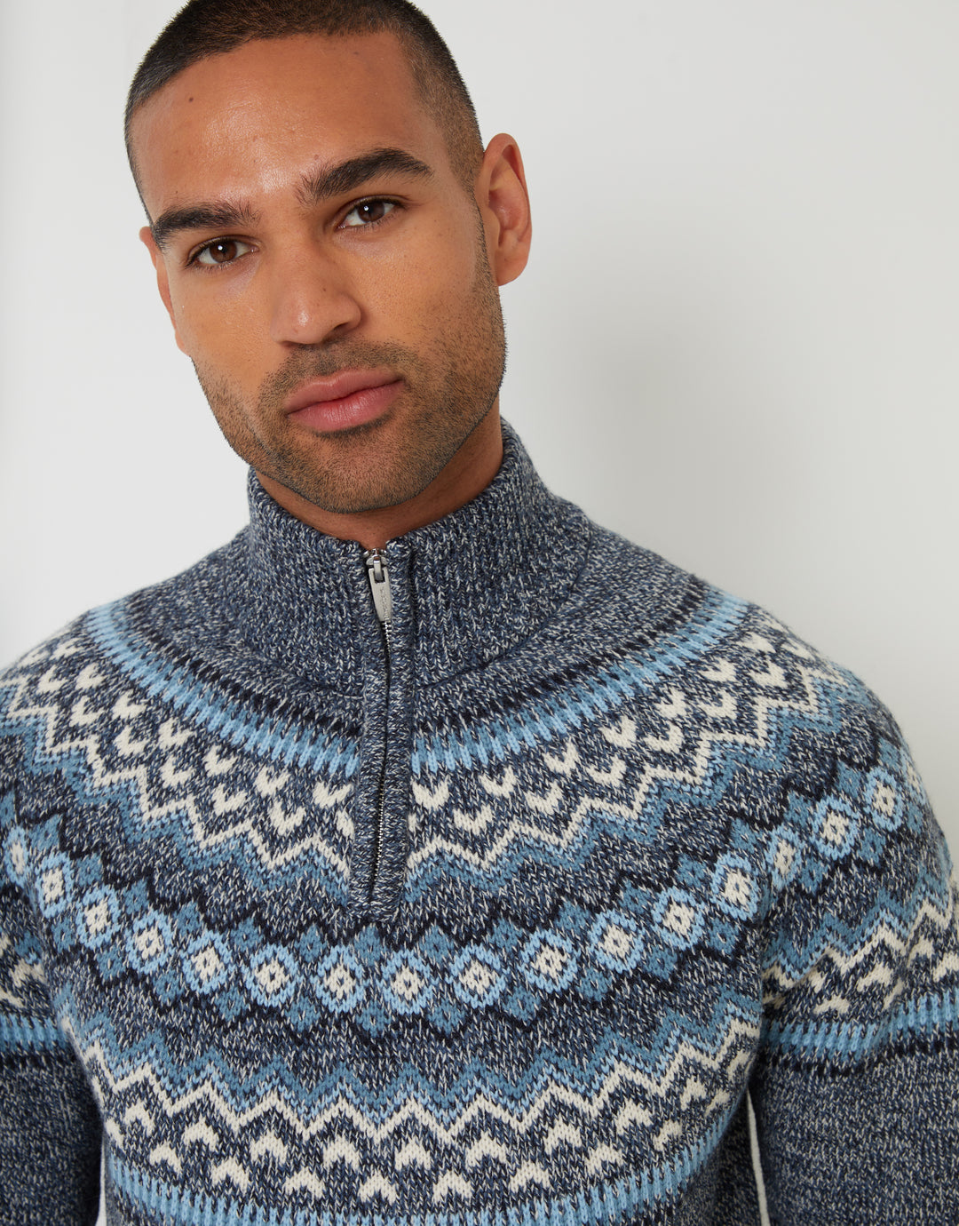 Navy Fairisle Knitted Quarter Zip Jumper