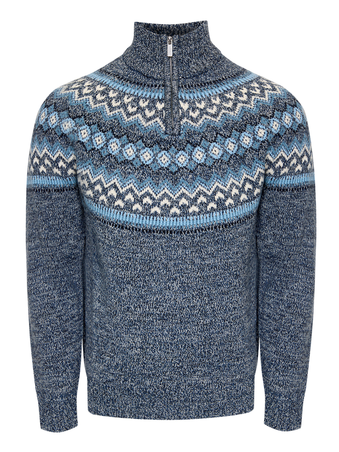 Navy Fairisle Knitted Quarter Zip Jumper