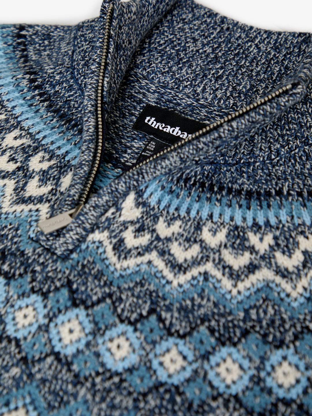 Navy Fairisle Knitted Quarter Zip Jumper