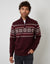Burgundy Twist Fairisle Knitted Quarter Zip Jumper