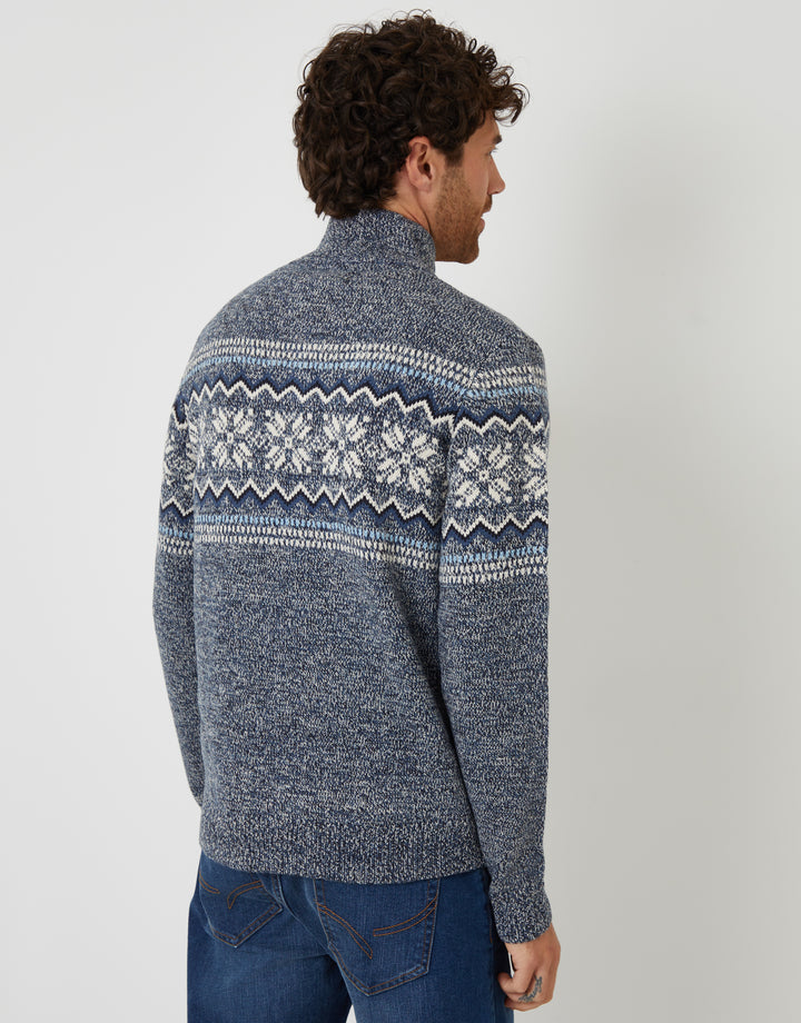 Navy Twist Fairisle Knitted Quarter Zip Jumper