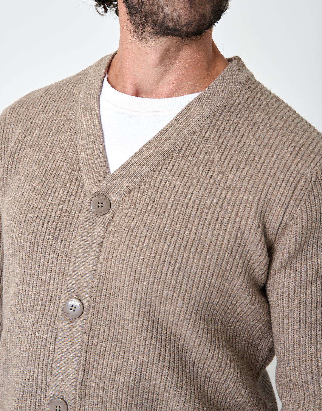 Taupe Rib Knit Button Up Cardigan