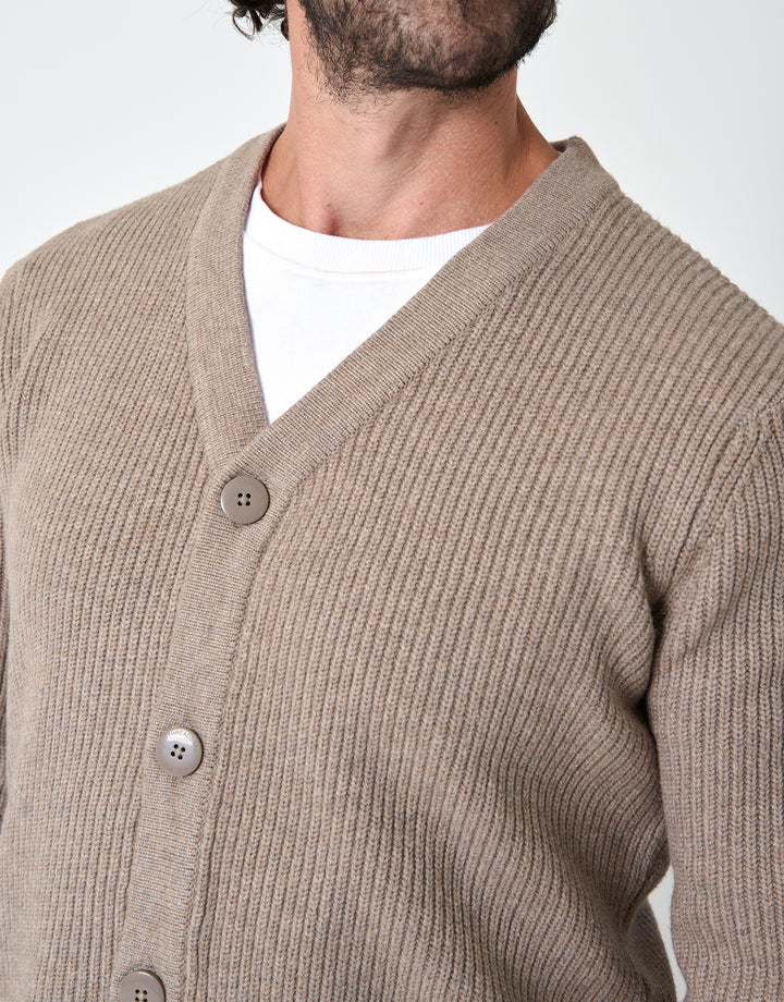 Taupe Rib Knit Button Up Cardigan