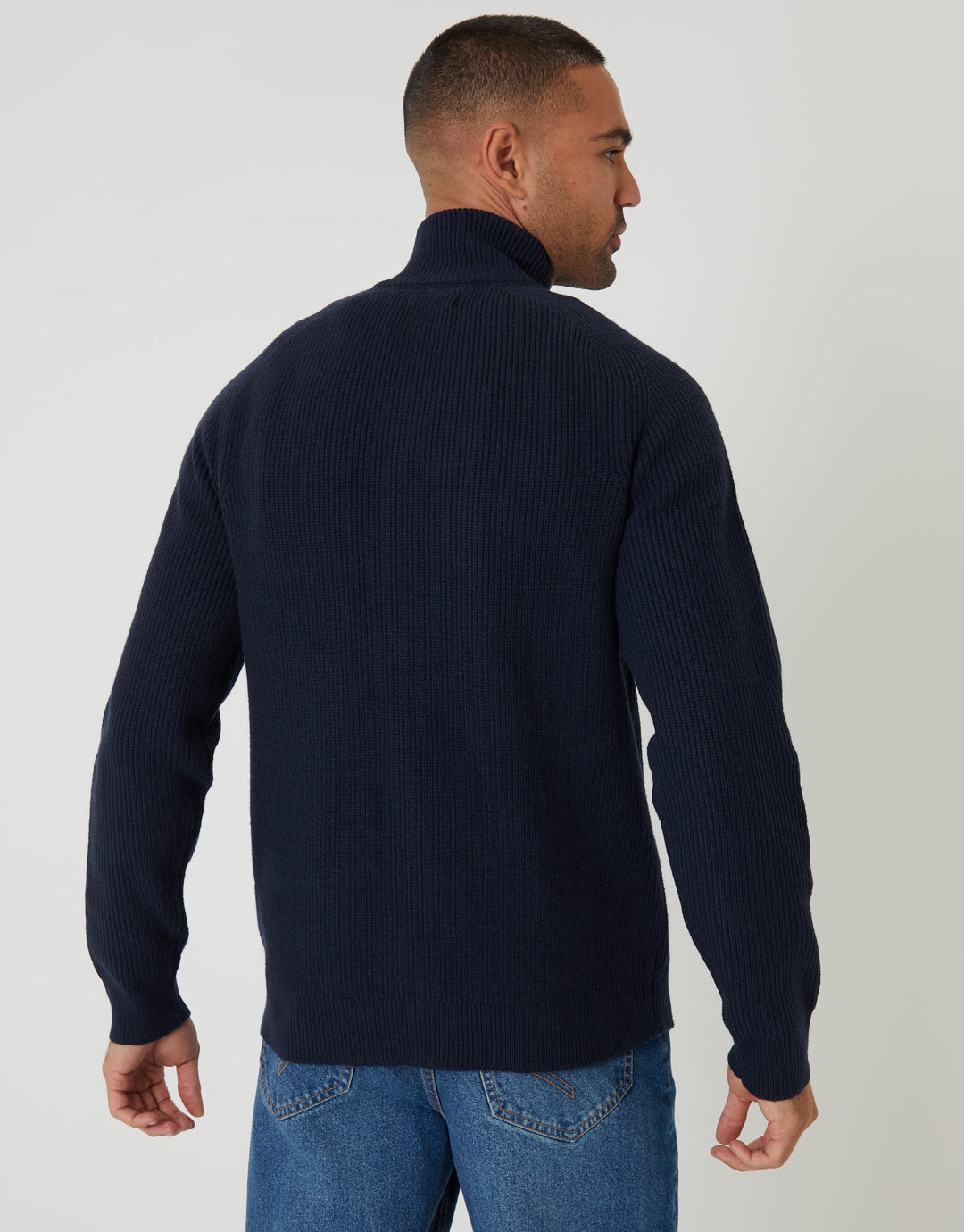 Navy Rib Panel Quarter Zip Knitted Jumper