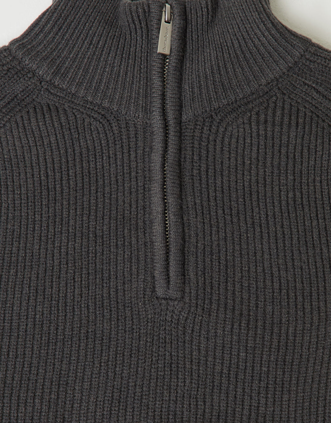 Ribbed Funnel Neck Quarter Zip Jumper in Charcoal