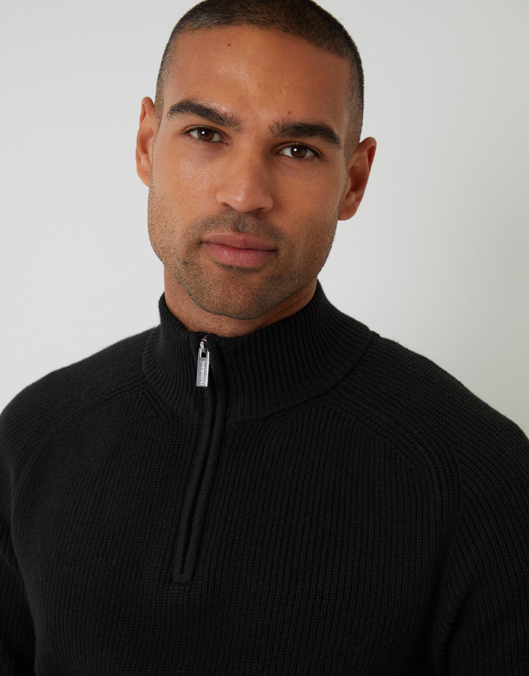 Black Rib Panel Quarter Zip Knitted Jumper