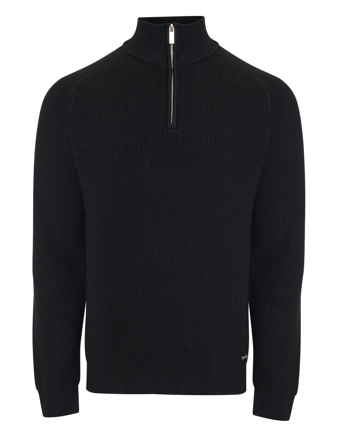 Black Rib Panel Quarter Zip Knitted Jumper