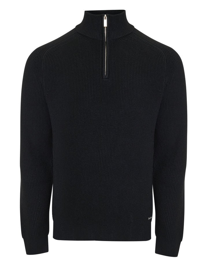 Black Rib Panel Quarter Zip Knitted Jumper