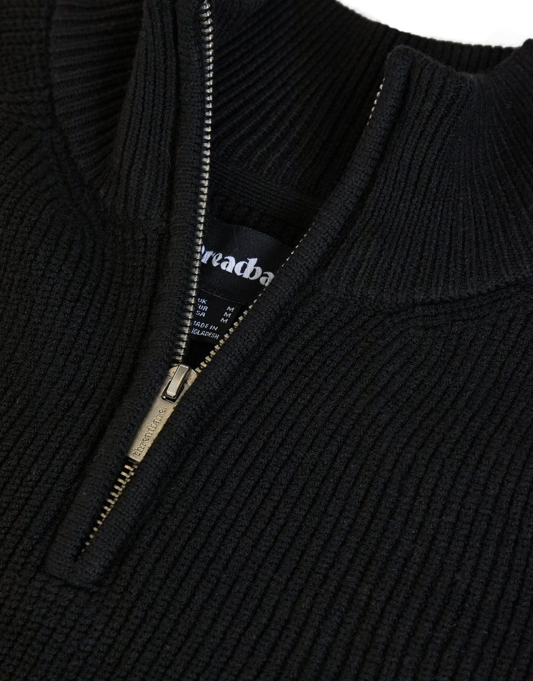 Black Rib Panel Quarter Zip Knitted Jumper