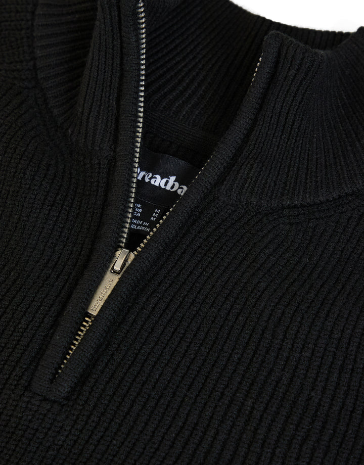 Black Rib Panel Quarter Zip Knitted Jumper