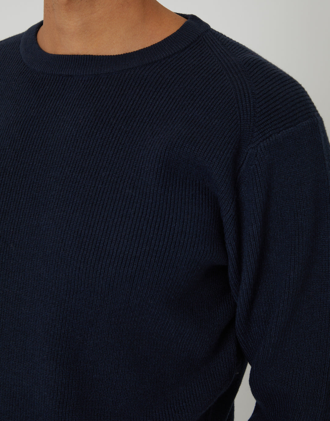 Navy Rib Knit Crew Neck Jumper