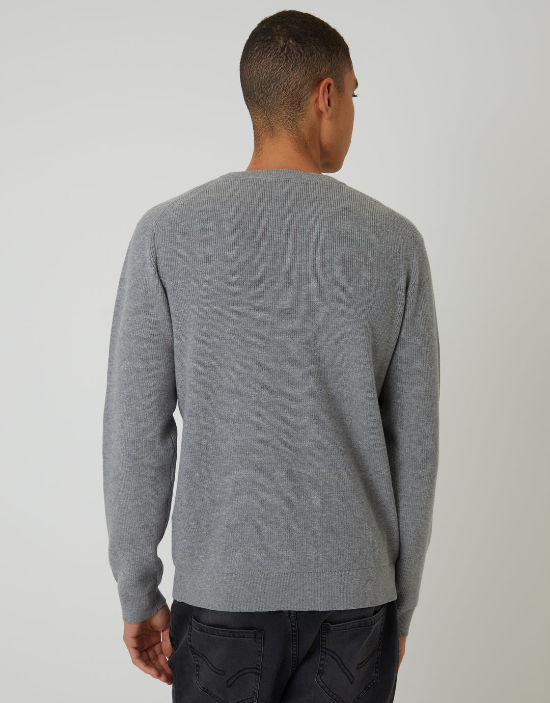 Grey Rib Knit Crew Neck Jumper