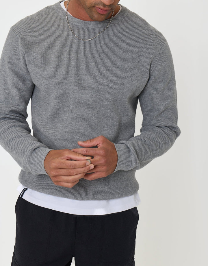 Threadbare Rib Knit Crew Neck Jumper in Grey - front view