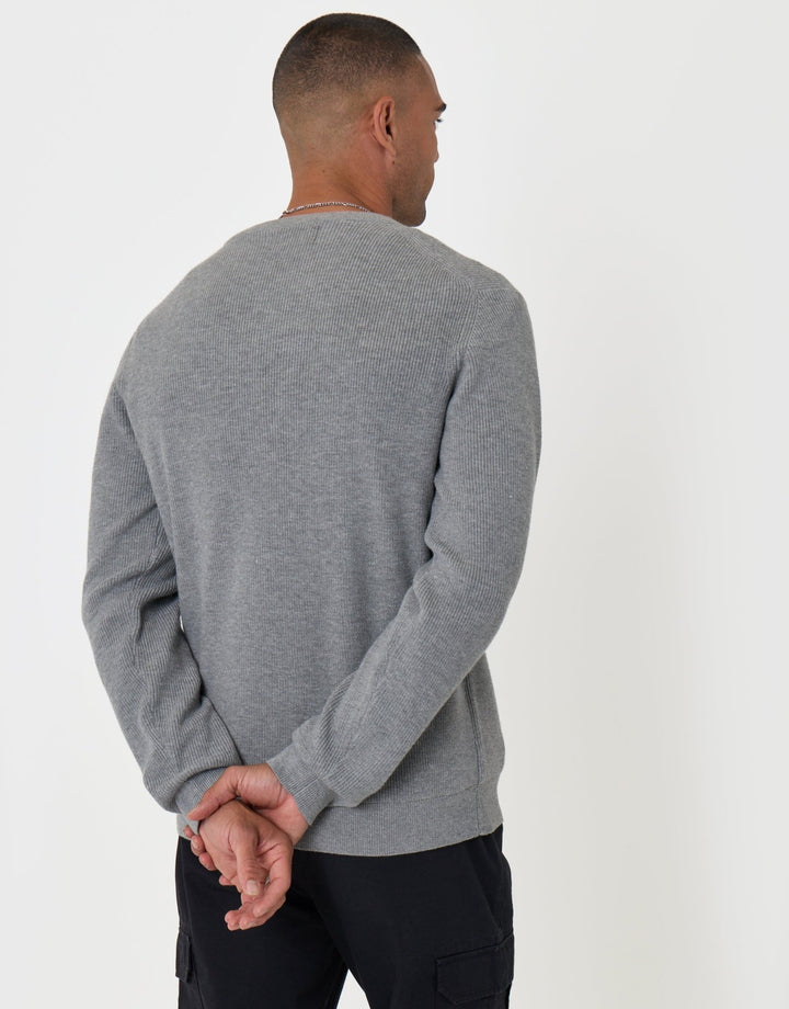Threadbare Rib Knit Crew Neck Jumper in Grey - back view