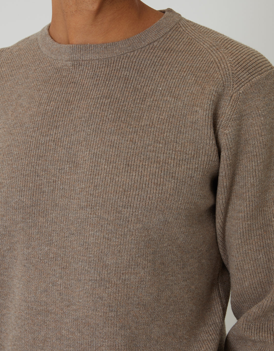 Taupe Rib Knit Crew Neck Jumper