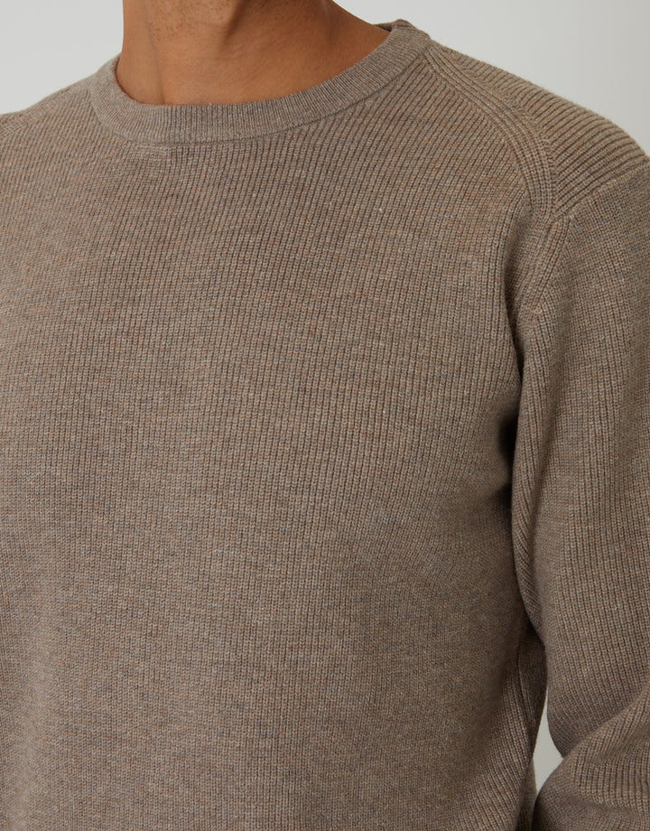 Taupe Rib Knit Crew Neck Jumper