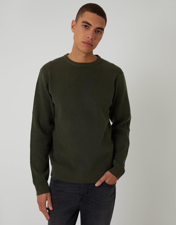 Forest Green Rib Knit Crew Neck Jumper