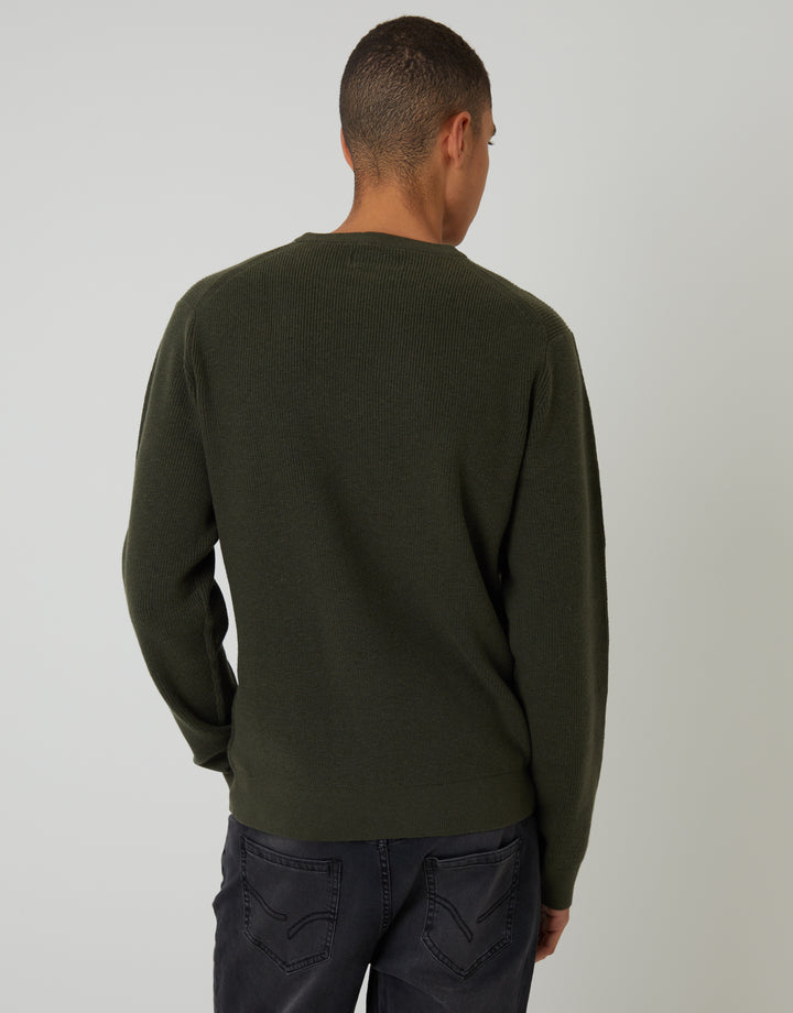 Forest Green Rib Knit Crew Neck Jumper