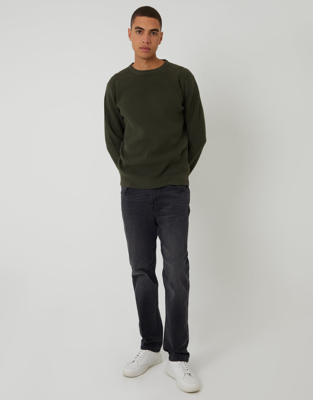 Forest Green Rib Knit Crew Neck Jumper