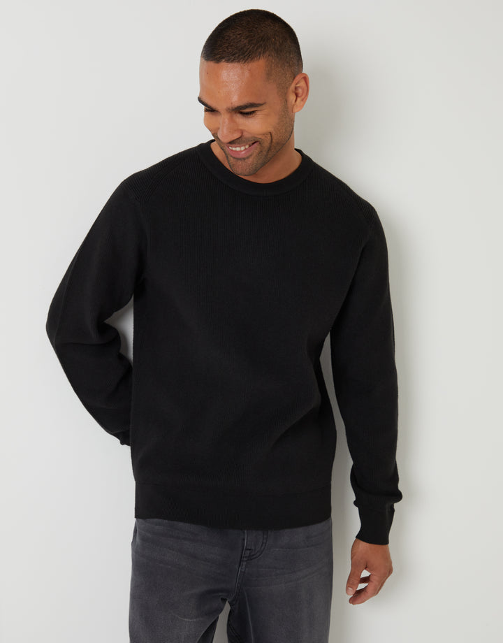 Black Rib Knit Crew Neck Jumper