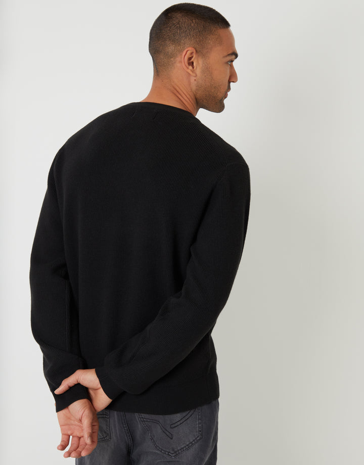 Black Rib Knit Crew Neck Jumper