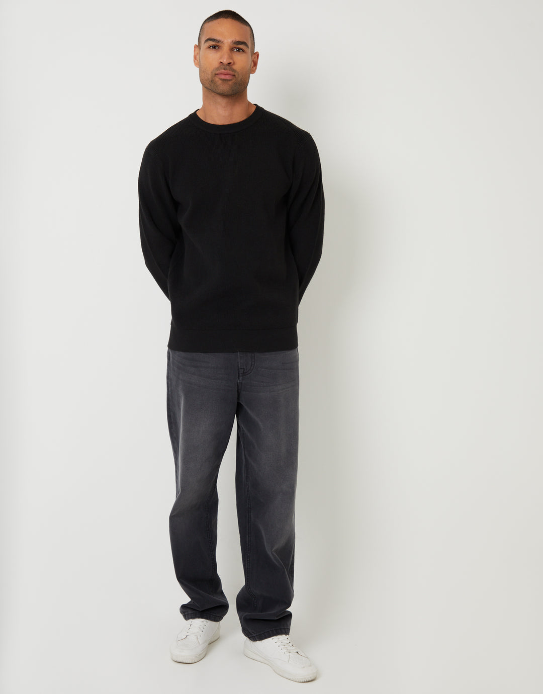 Black Rib Knit Crew Neck Jumper
