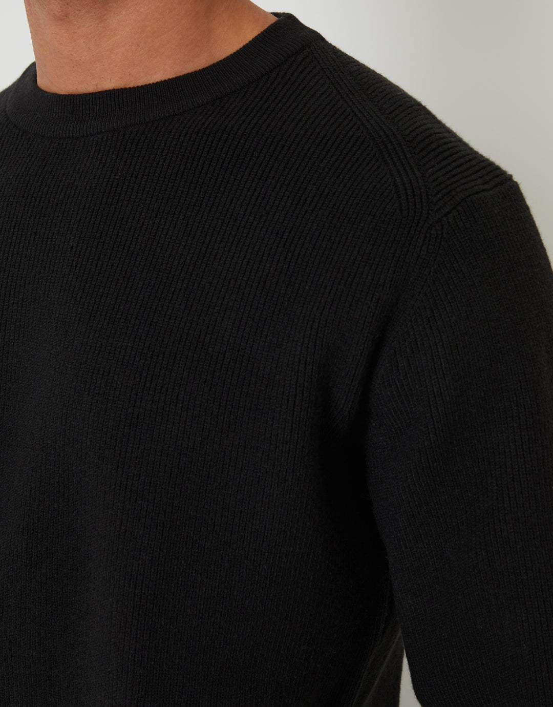 Black Rib Knit Crew Neck Jumper