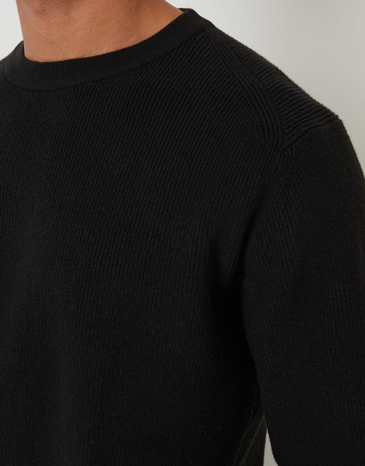 Black Rib Knit Crew Neck Jumper