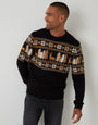 Black Cable Knit Fairisle Crew Neck Christmas Jumper