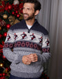 Navy Ski Fairisle Cable Knit Quarter Zip Jumper