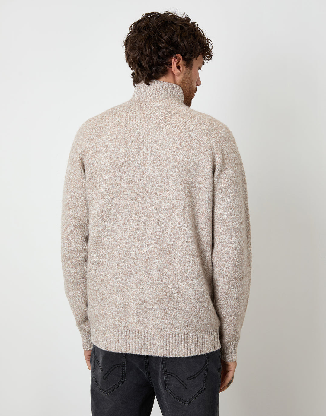 Taupe Funnel Neck Button Up Knitted Cardigan