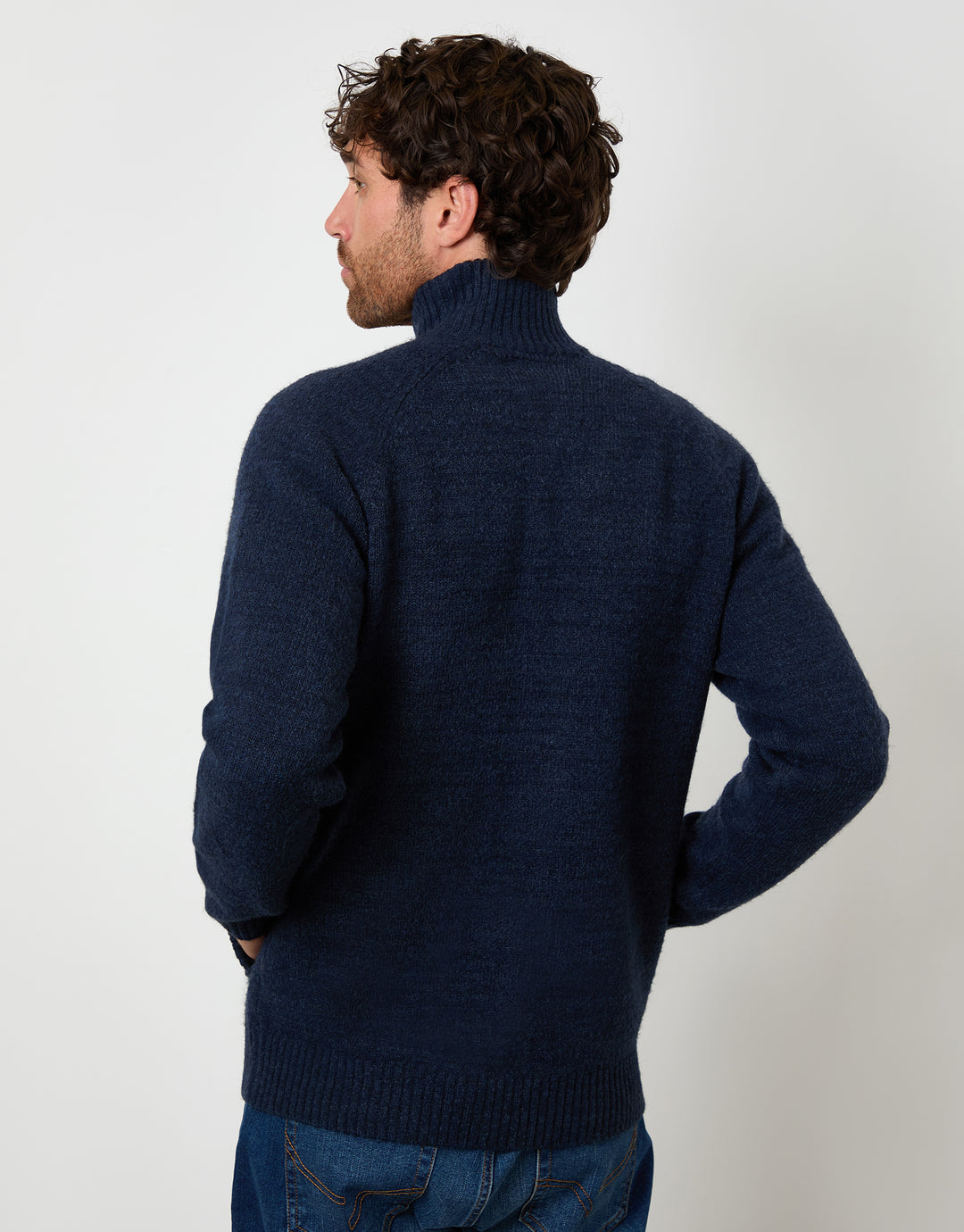 Blue Funnel Neck Button Up Knitted Cardigan