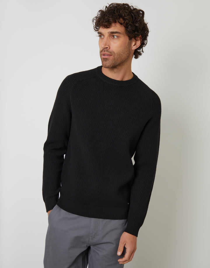 Black Saddle Sleeve Knitted Crew Neck Jumper