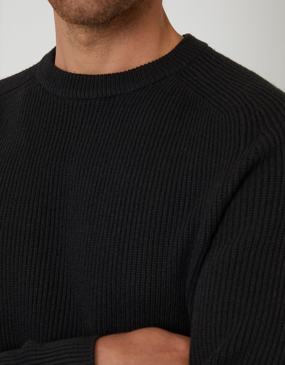 Black Saddle Sleeve Knitted Crew Neck Jumper