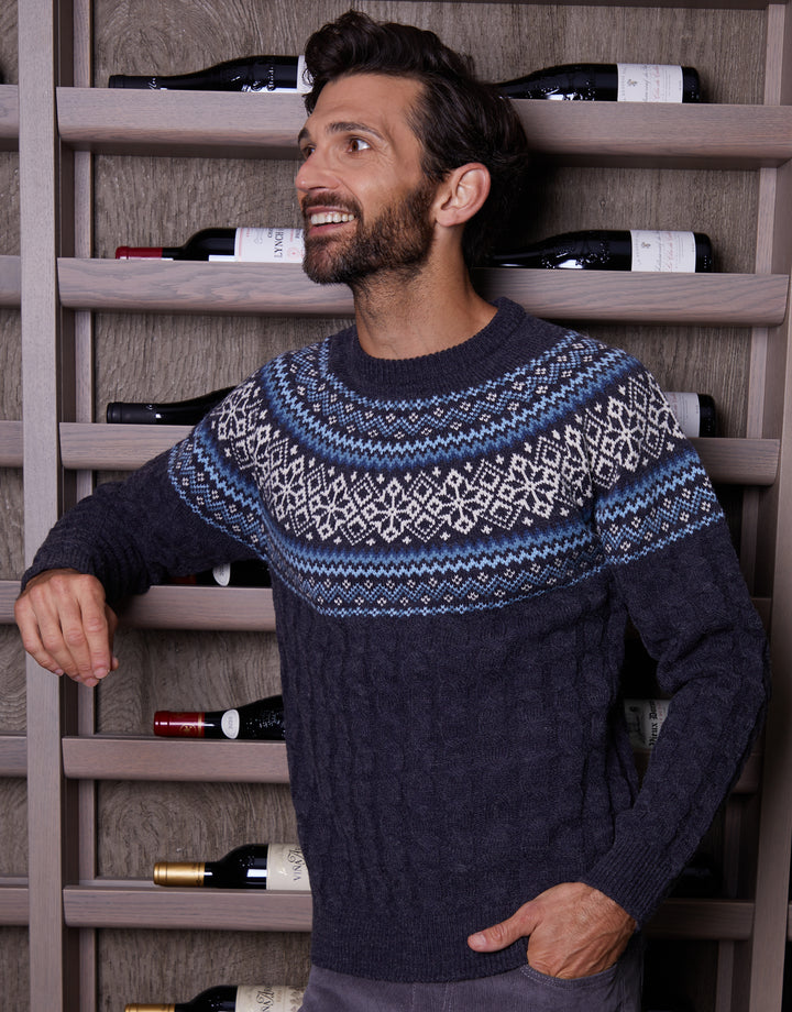Navy Cable Knit Fairisle Crew Neck Christmas Jumper