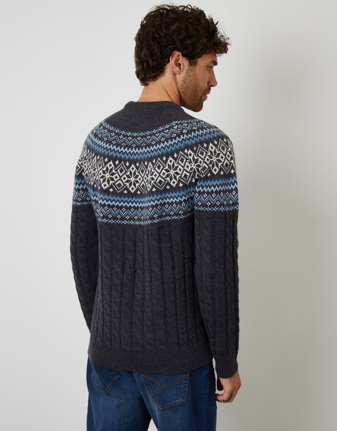 Navy Cable Knit Fairisle Crew Neck Christmas Jumper