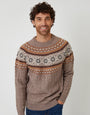 Taupe Cable Knit Fairisle Crew Neck Christmas Jumper