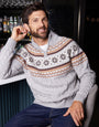 Grey Fairisle Cable Knit Quarter Zip Jumper