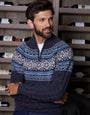 Navy Fairisle Cable Knit Quarter Zip Jumper