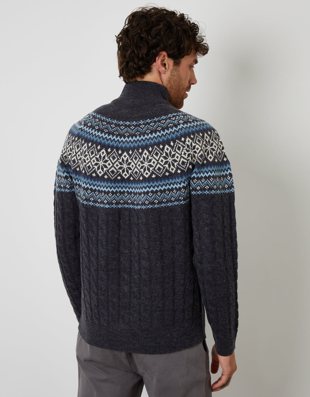 Navy Fairisle Cable Knit Quarter Zip Jumper
