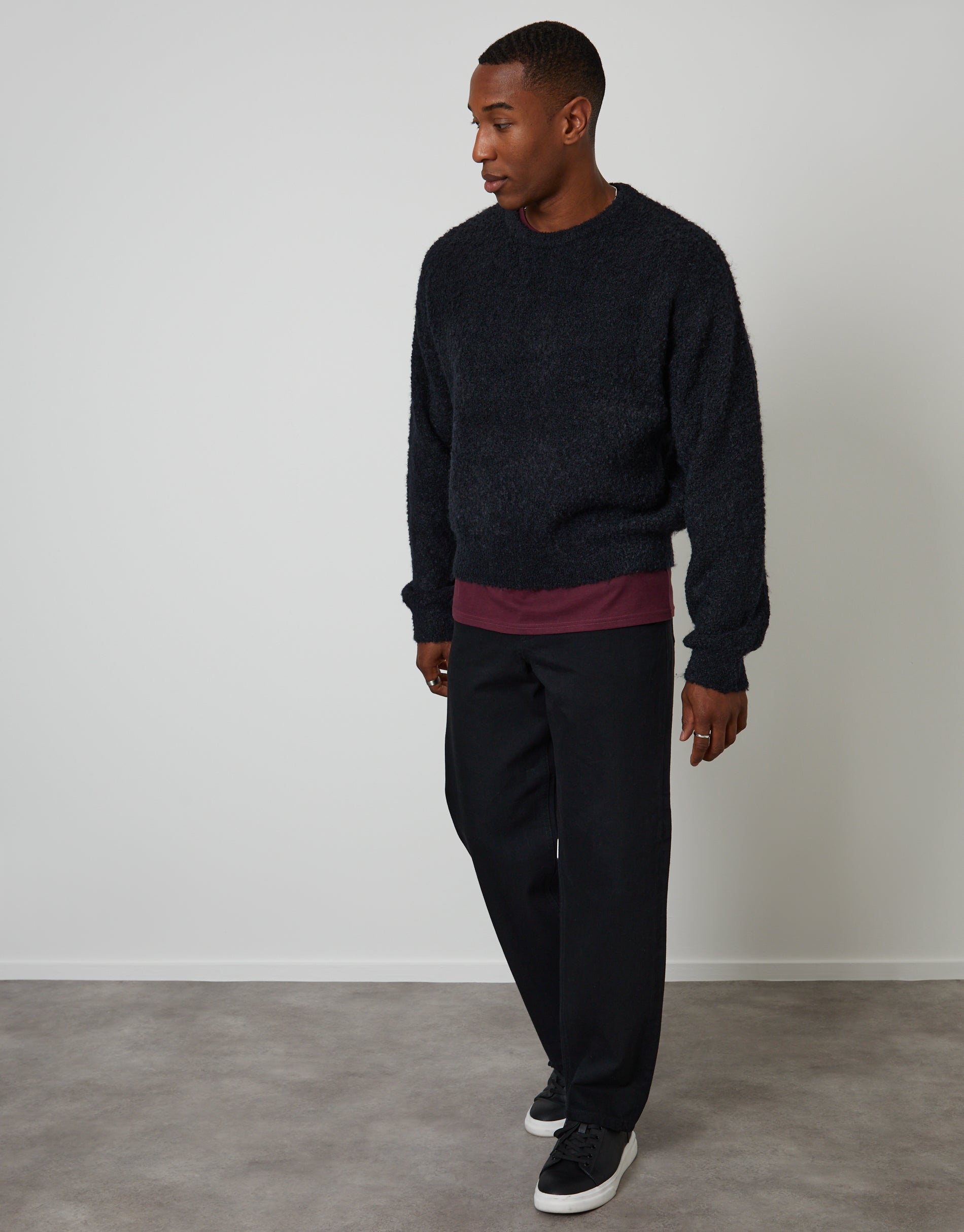 Threadbare Men's Navy Fluffy Knit Crew Neck Jumper
