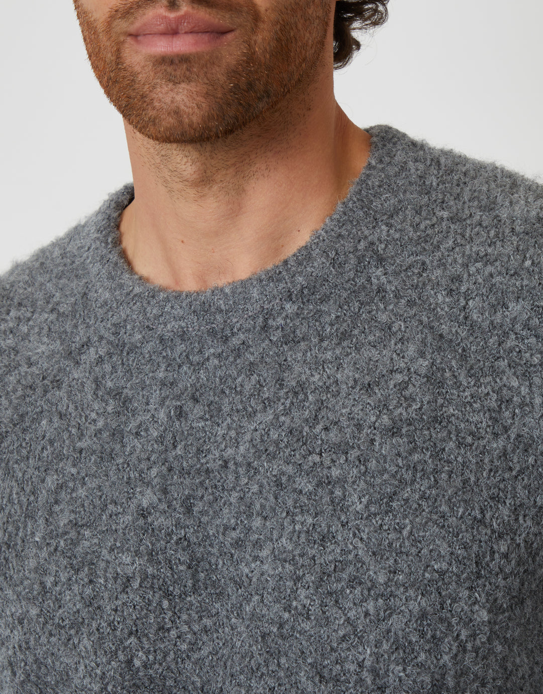 Grey Fluffy Knit Crew Neck Jumper