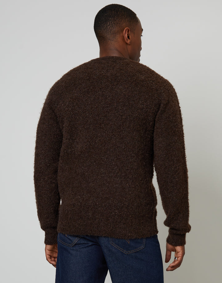 Chocolate Brown Fluffy Knitted Crew Neck Jumper
