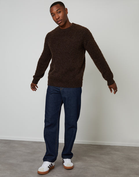 Threadbare Fluffy Knitted Crew Neck Jumper in Chocolate Brown - full body