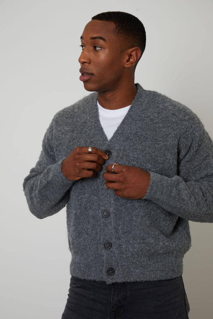 Grey Fluffy Knitted Button Up Cardigan