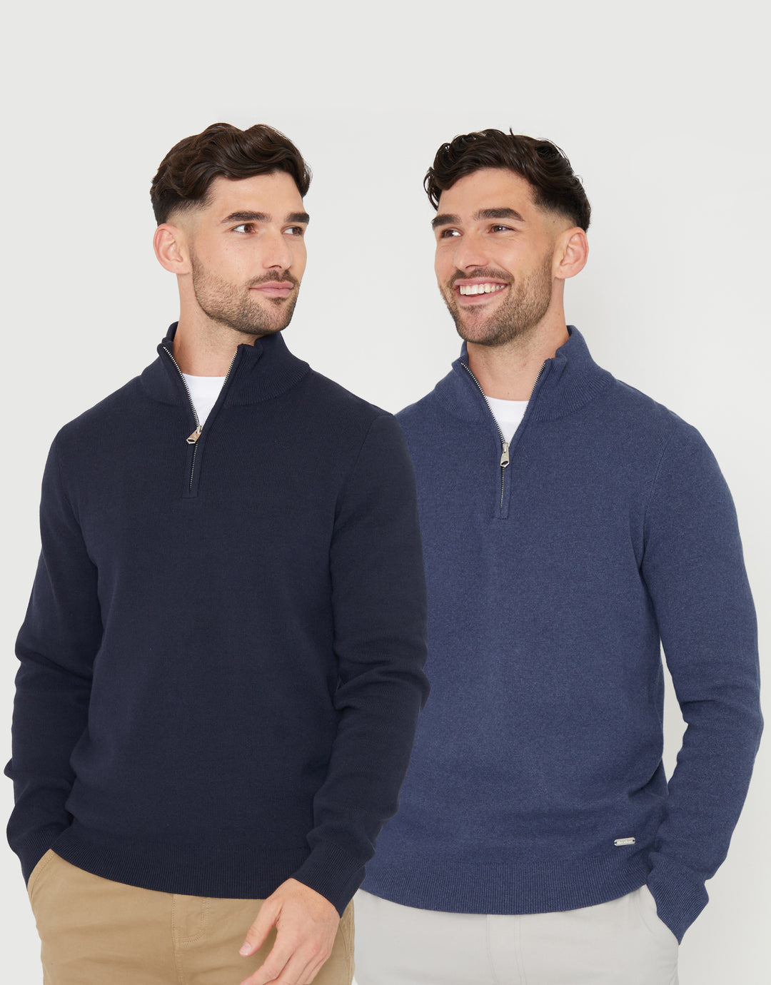 Blue Knitted Quarter Zip Jumpers (2 Pack)